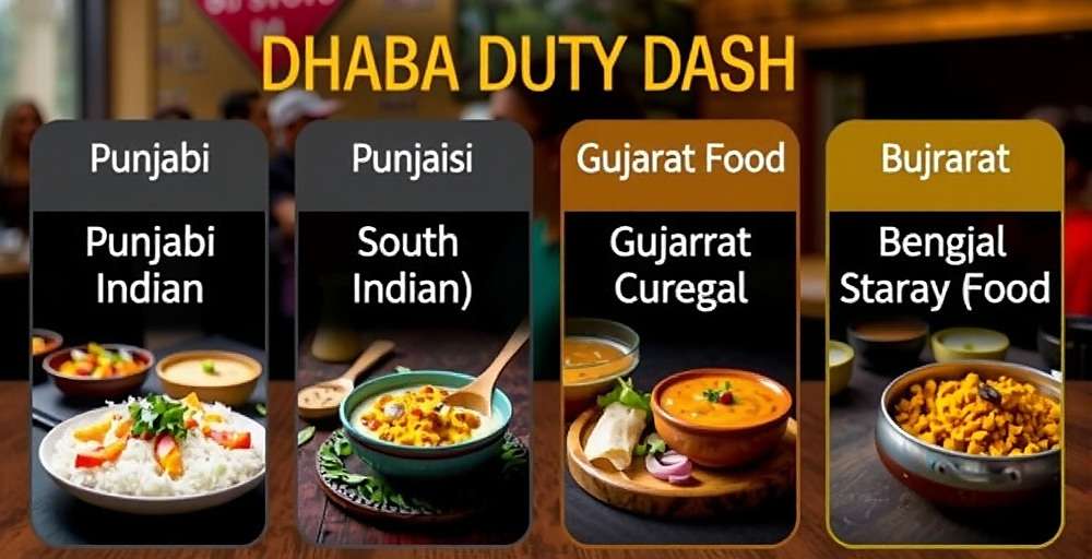 Regional Cuisines in Dhaba Duty Dash Dhaba Duty Dash showing regional cuisine options including Punjabi, South Indian, Gujarati and Bengali food preparation