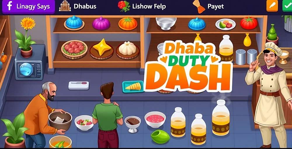 Dhaba Duty Dash Game Cover Dhaba Duty Dash game cover showing a vibrant Indian dhaba with customers, chefs and traditional food items